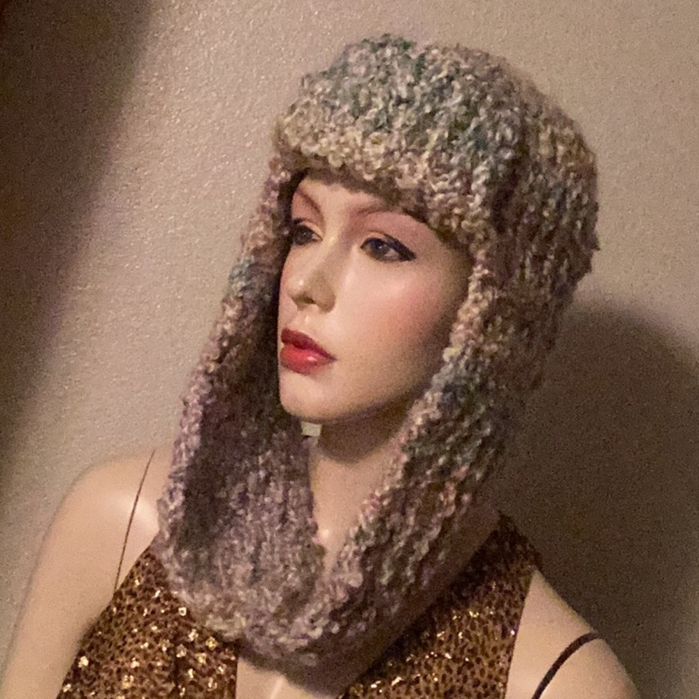 Woman hand knitted hat with ears